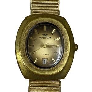 Vintage Waltham 17 Jewel Men's Mechanical Oval Watch Gold Tone Band